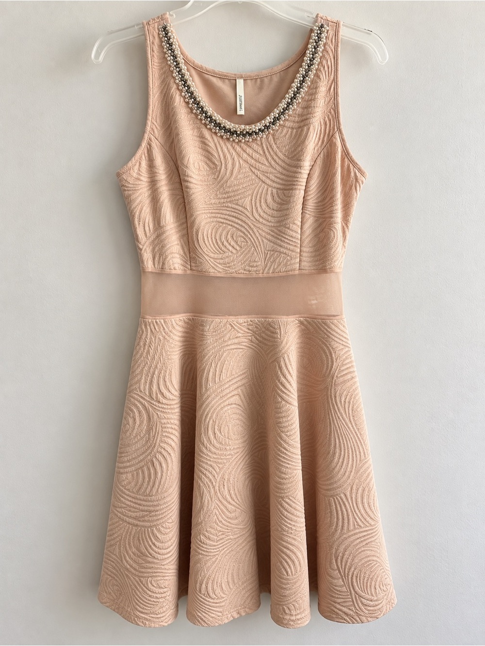 Source Unknown Sleeveless Beaded-Neck Fit & Flare Dress in Blush